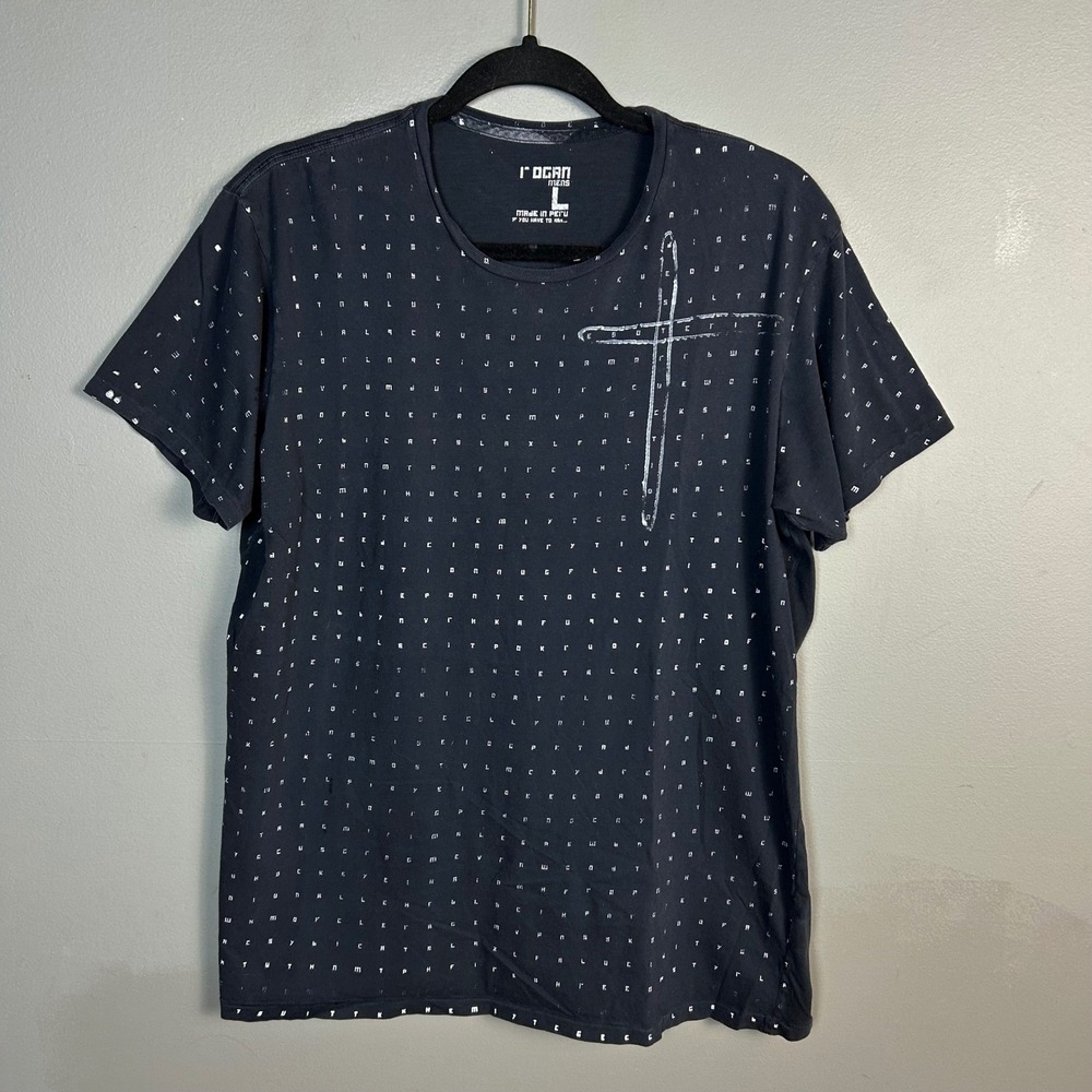Rogan NYC T-Shirt Mens Large Cross Indie Black Cotton Typeface Y2K